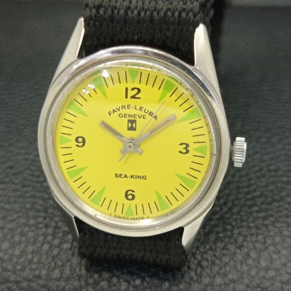 Vintage 1978 Favre Leuba Manual Mens Silver Watch W/Nato Strap - Picture 3 of 8